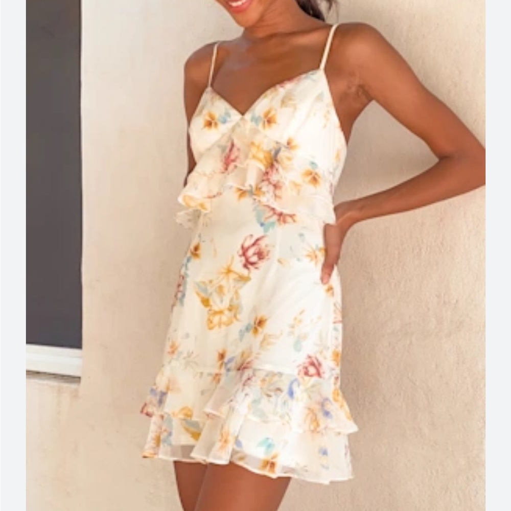 Lulu's Sip Of Chardonnay Floral Ruffle Mini Dress XL